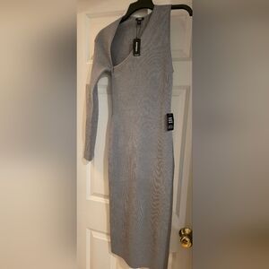 Express Ribbed Long Sleeve Bodycon Dress - Gray Size M